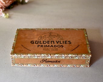 Boîte à tabac ancienne en bois Boîte à cigares Boîte en bois rétro Gulden Vlies Primados