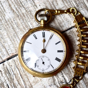 Antique Bronze Pocket Watch Roskopf With Chain Collectable  Pocket Watch