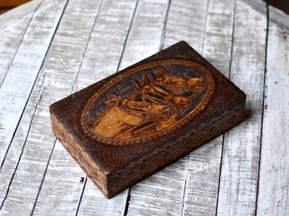 Antique  Wooden  Box Horse Pirographik Box Home Decor Antique Decor Bohemian Decor View 6
