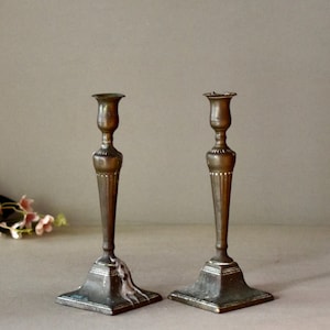 Antique Set Of Two Bronze Candlestick Holders  Pair Fireplaces Candlestick Holders Home Decor Antique Decor