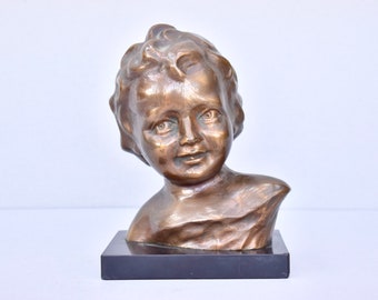 Antique Bronze Figurine Bust Of Boy Collection France Bronze Statuette Art Deco