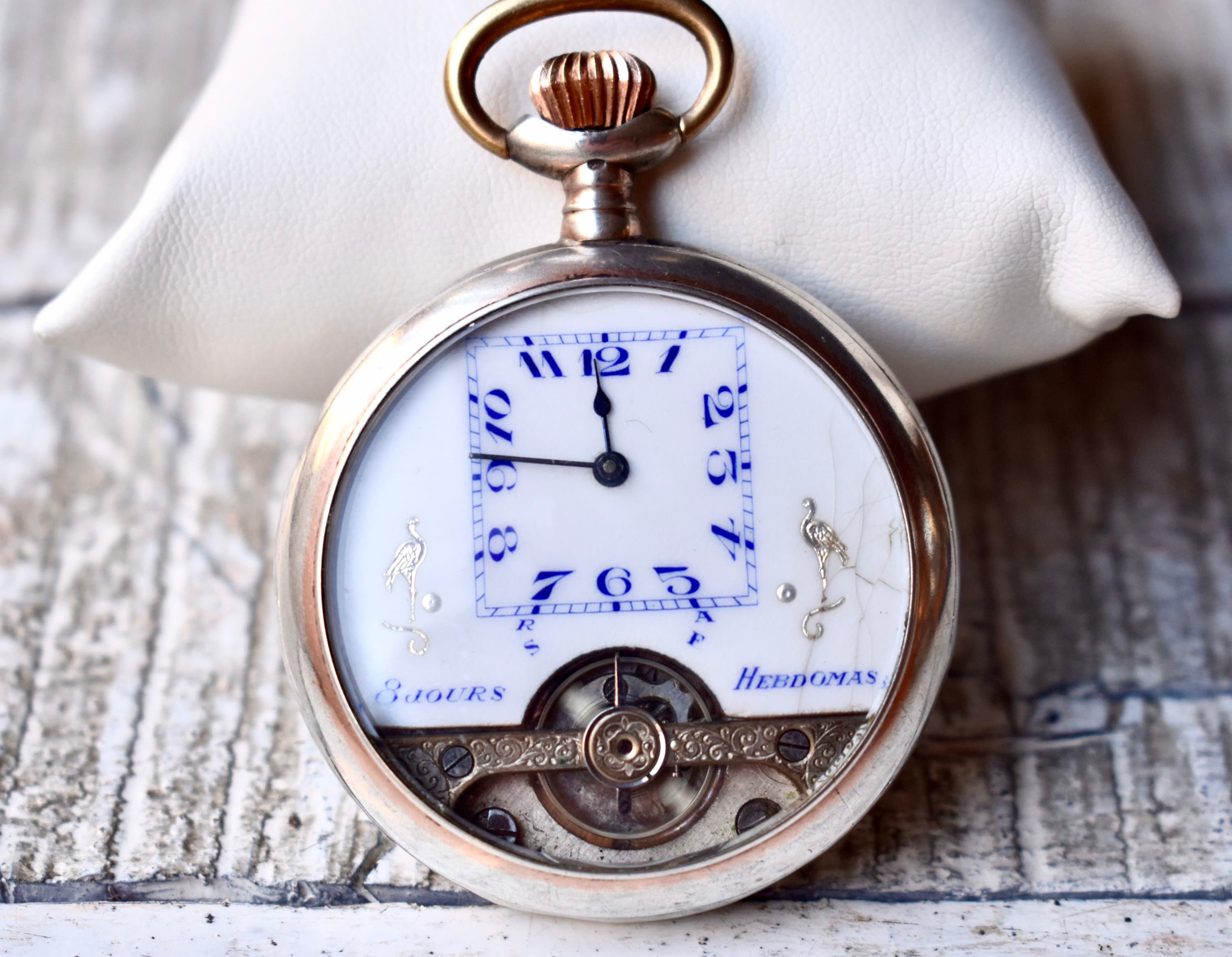 Antique Sterling Silver Pocket Watch Hebdomas Swiss Collectable