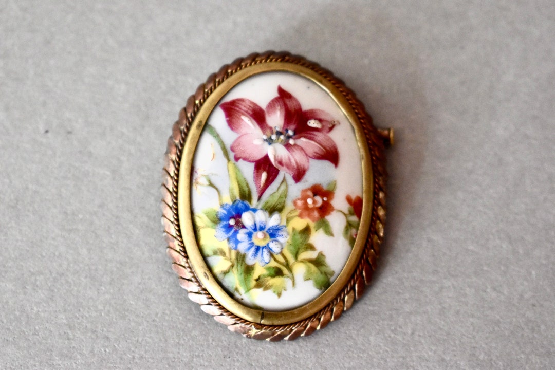 Antique France Limoges Porcelain Brooch Antique Jewelry Womens Gift