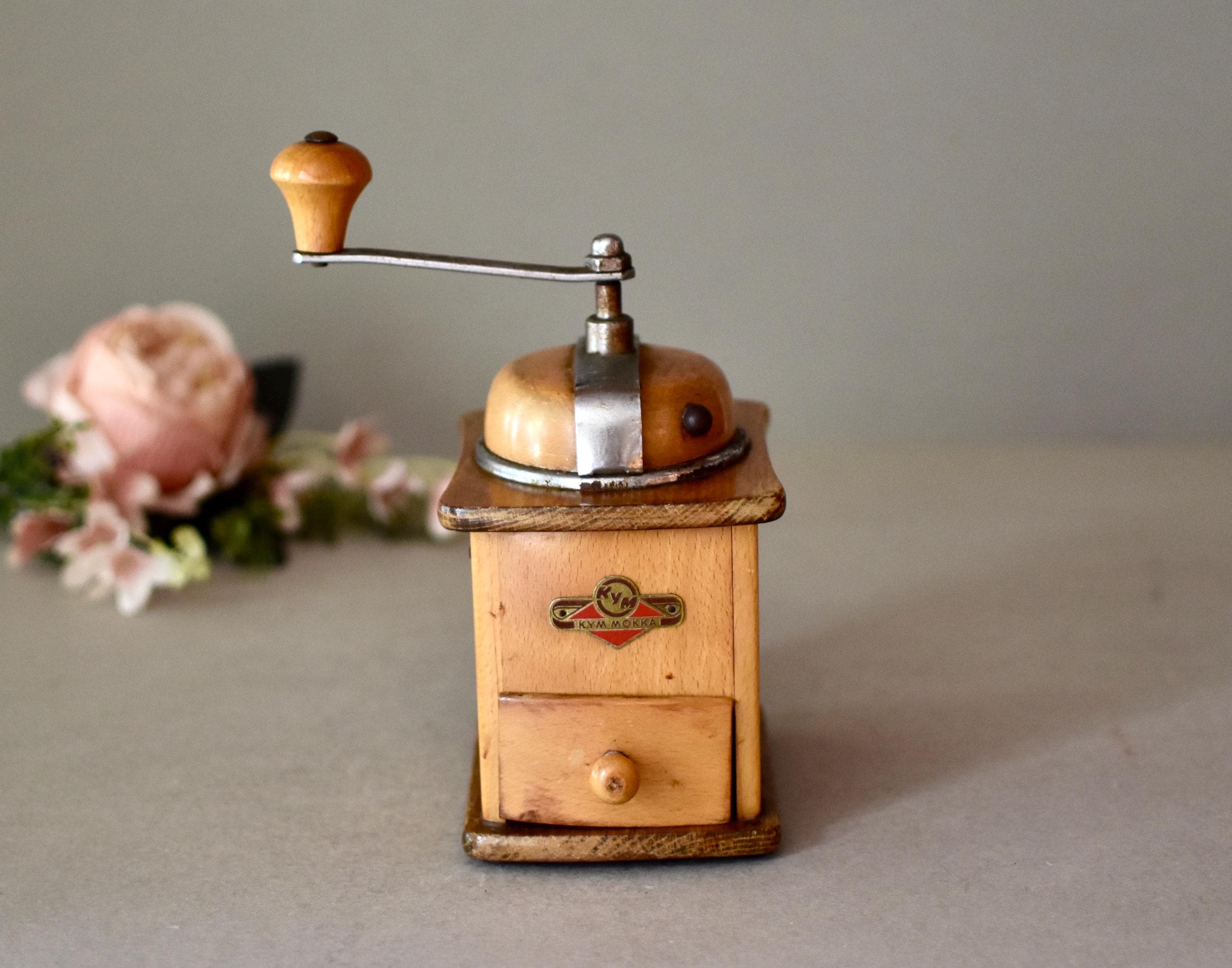 Vintage Kym Mokka Wooden Coffee Grinder Spices Mill Home Decor