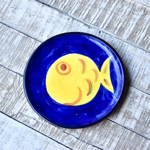 Vintage Studio Ceramic Plate Fish Painted Wall Plate Home Decor