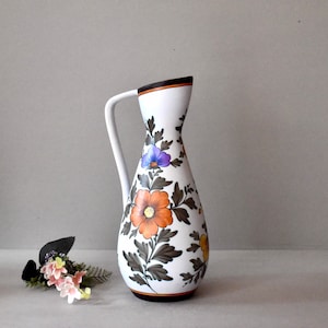 Vintage Gouda Ceramic Jug With  Flowers Home Decor Hand Made Gouda Pitcher Rustic Decor