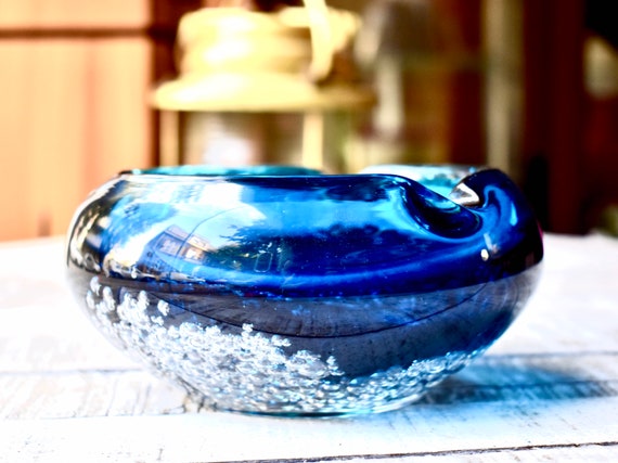 Vintage Murano Blue Glass Ashtray Colored Murano Glass Middle