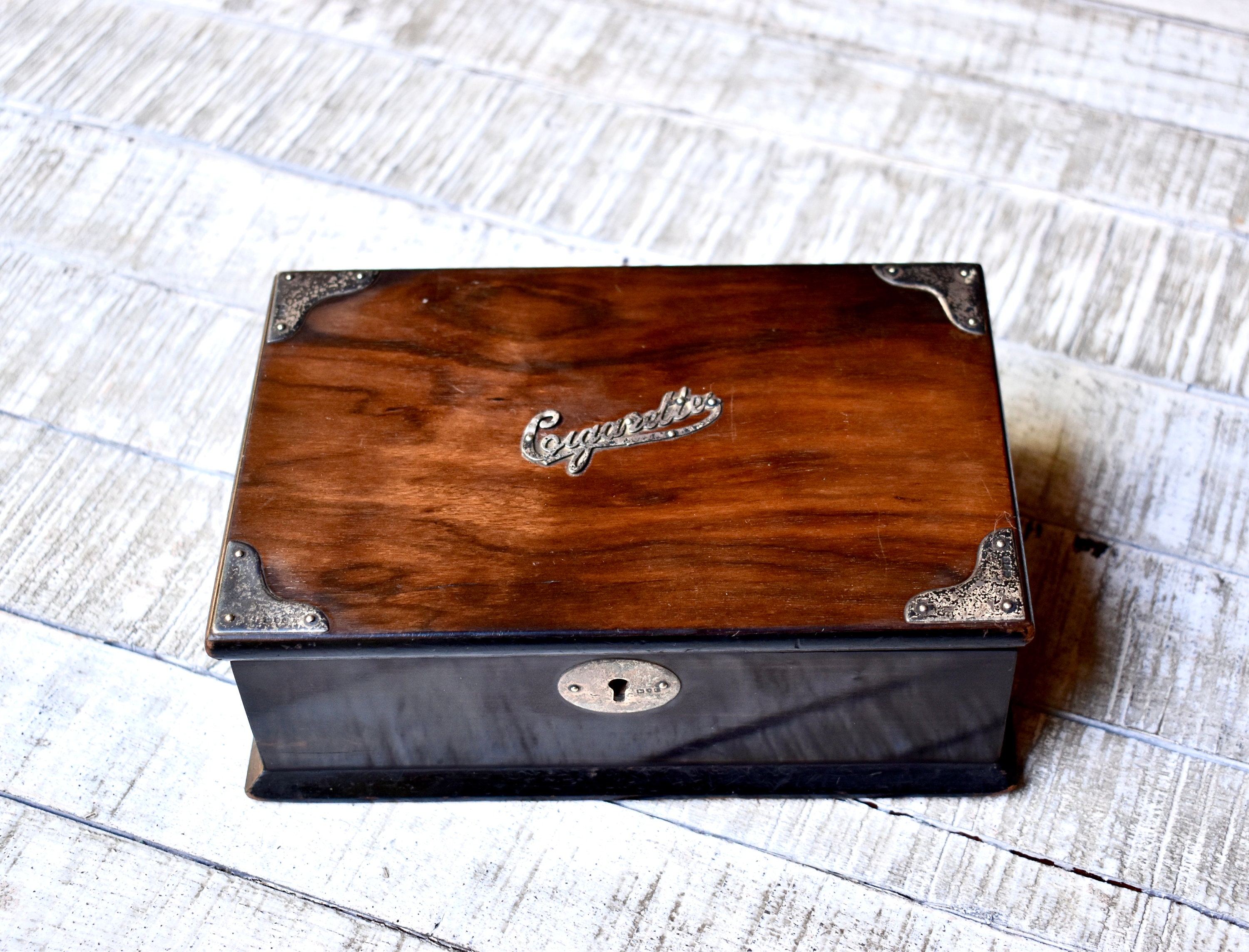 Antique Wooden Cigarette Box Silver Antique Gift Tobacco Box
