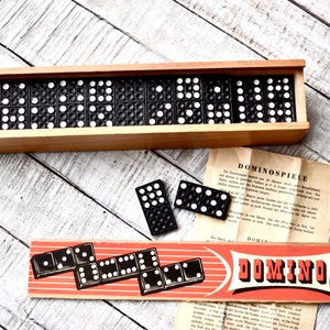 Dominó antiguo alemán Dominó en caja de madera Juegos antiguos