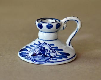 Piccolo portacandele vintage in porcellana Delft, decorazione per la casa, decorazione da tavola, ceramica Delft dipinta a mano