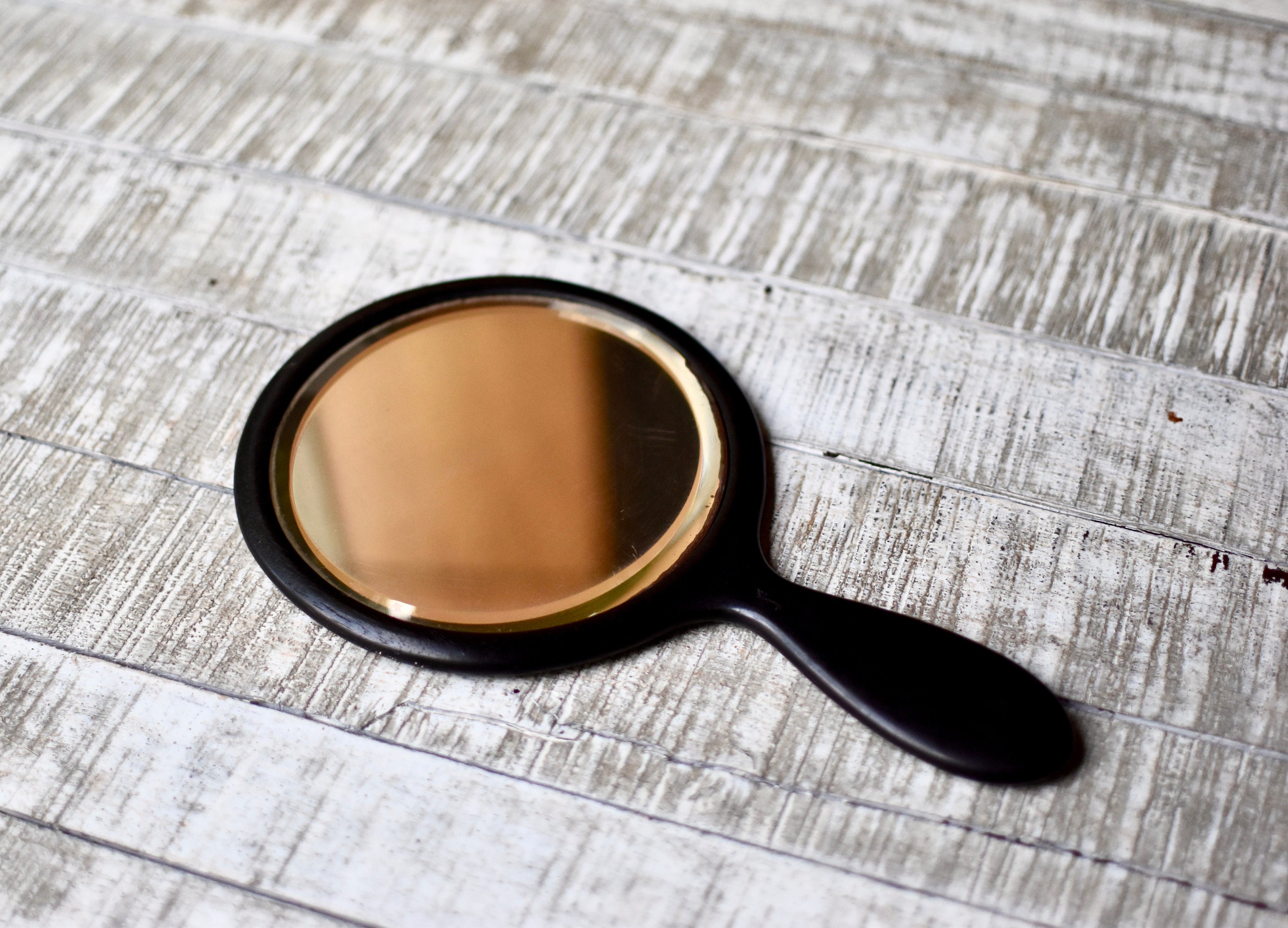 Vintage Ebony Wood Hand Mirror Crystal Women's Mirror - Etsy
