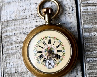 Antique Swiss Pocket Watch Ladies  Collectable Bronze Pocket Watch
