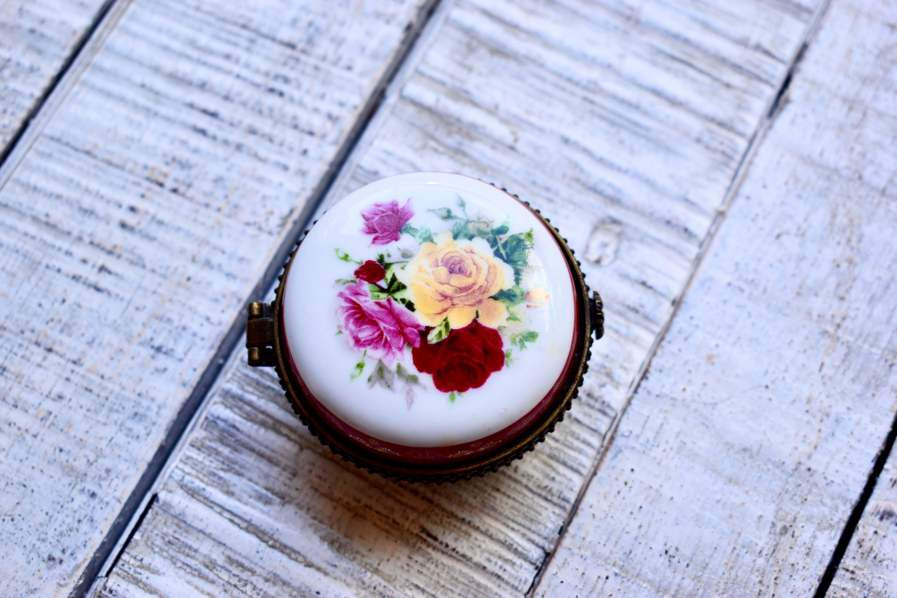 Vintage Small Porcelain Jewelry Box Porcelain Hand Painted