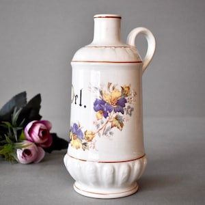 Vintage Porcelain Oil Bottle Cottage Decor Vintage Decor Oil Bottle With Flowers Home Decor