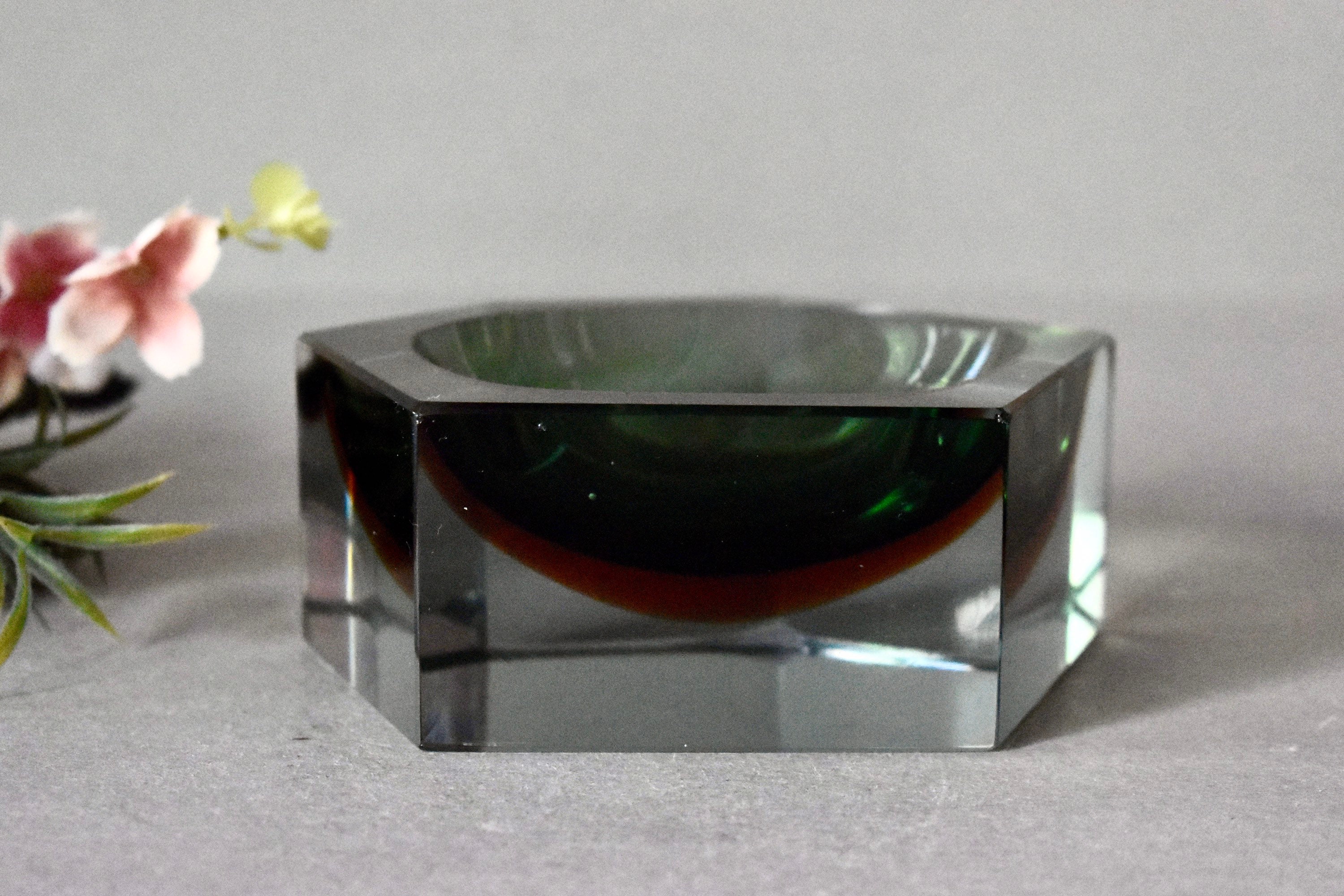 Vintage Murano Sommerso Glass Ashtray Flavio Poli Faceted