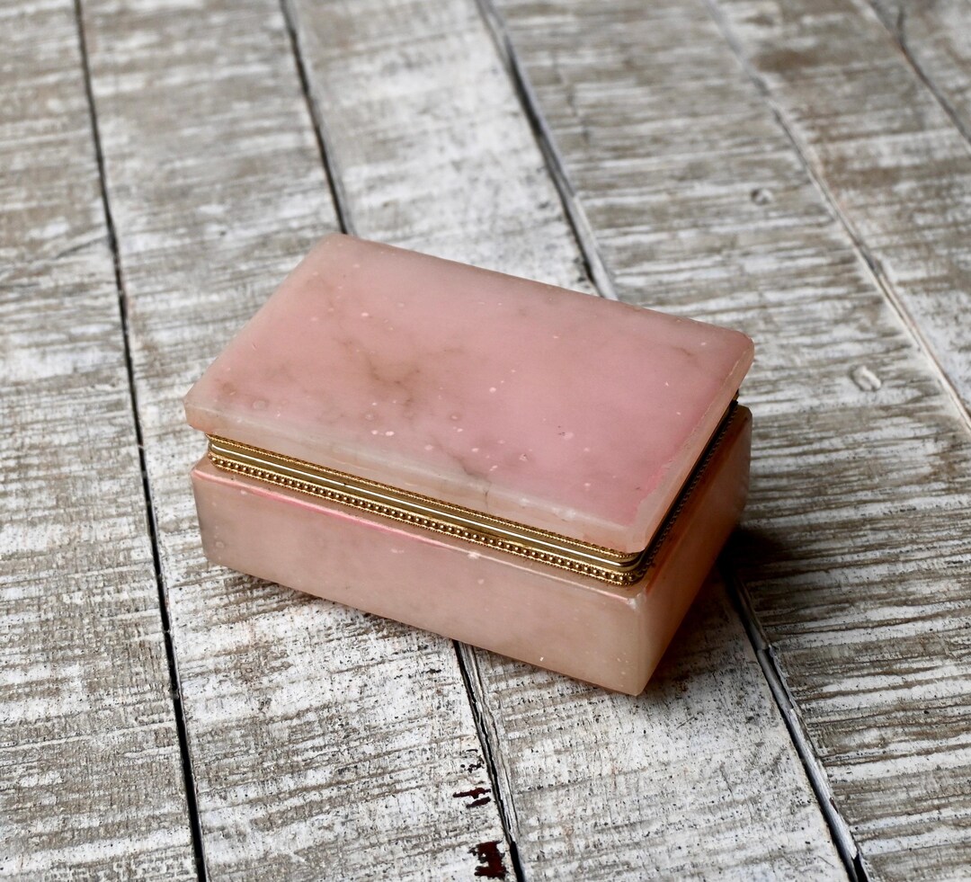 Alabaster Month Box Vintage Pink Alabaster Jewelry Box Trinket Box Vintage Gift Italian ...