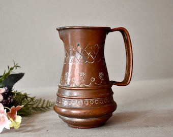 Vintage Copper Pitcher Home Decor Rustic Decor Hand Hammered Copper Jug