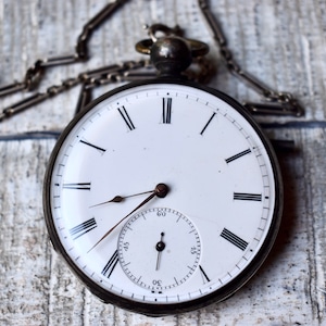 Antiek Zwitsers zakhorloge patent hendel verzamelhorloge sterlingzilveren ketting