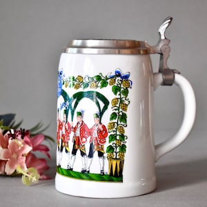 Vintage Porcelain Beer Mug Vintage Pottery  Home Decor Beer  Stein Rustic German Beer Mug Zinc Lid