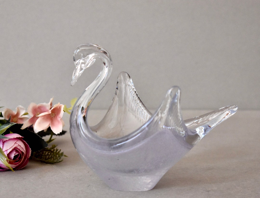 Vintage Murano Glass Swan Bowl Sommerso Hand Blown Glass Italian Studio