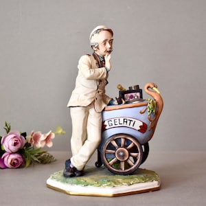 Antique Biscuit Porcelain Figurine Capodimonte Gelatier Collectable Figurine Gelateria Decor Ice Cream Man