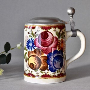 Vintage Germany Porcelain Beer Mug Collectable Beer Stein Zinc Lid