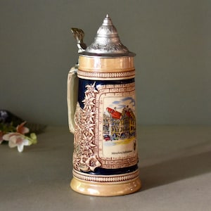 Vintage Ceramic  Beer Mug Vintage Pottery Beer Stein Munchen Hofbrauhause