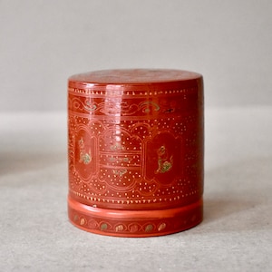 Rare Antique Old Handcrafted Burmese Lacquered Wood Made Box Betel Nut Box