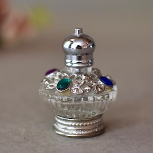 Vintage Glass Perfume Bottle Women Gift Metal Flowers Art Deco Perfume Glass
