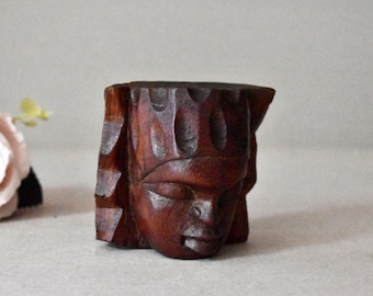 Figura de madera africana vintage Cabeza de madera africana para pared Regalo vintage Arte africano