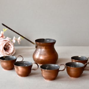 Vintage koppar turkiskt kaffeset kopparkanna heminredning turkiskt kaffe kopparkoppar orientalisk dekor