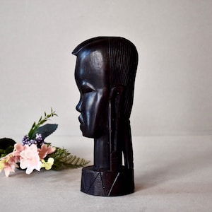 Vintage African Ebony  Wood Figurine African Iron Wood Bust Vintage Gift Congo African Art
