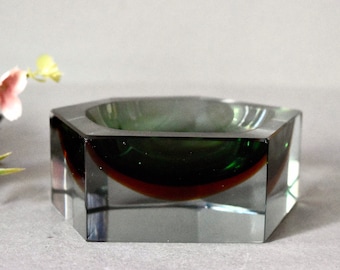 Vintage Murano Sommerso Glass Ashtray Flavio Poli Faceted