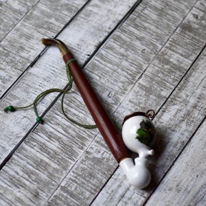 Antique Porcelain Pipe With Boone  Collectable Gift Hunting Pipe Hand Paited Pipe