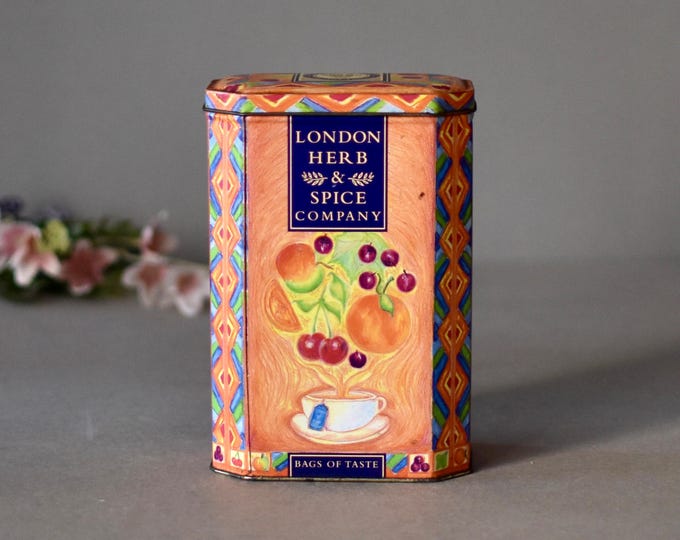 Vintage Tin Box  Tea Storage Box Home Decor Orange  Collectibles Tin Box