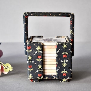 Vintage Porcelain Coasters With Wooden Stand Drink Coasters Home Decor Table Decor Vintage Gift