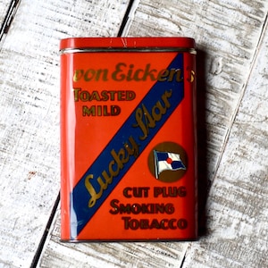Antique Tin Pipe  Tobacco Box Lucky Star Collectable Tin Box