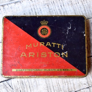 Scatola di sigarette in latta vintage Muratti Ariston Gold Scatola di tabacco da collezione in latta