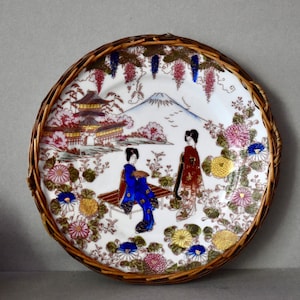 Assiette décorative en porcelaine vintage assiette en porcelaine japonaise tressée avec osier