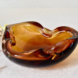 Vintage Amber Glass Murano Ashtray Mandruzzato Design Colorful Glass Ashtray