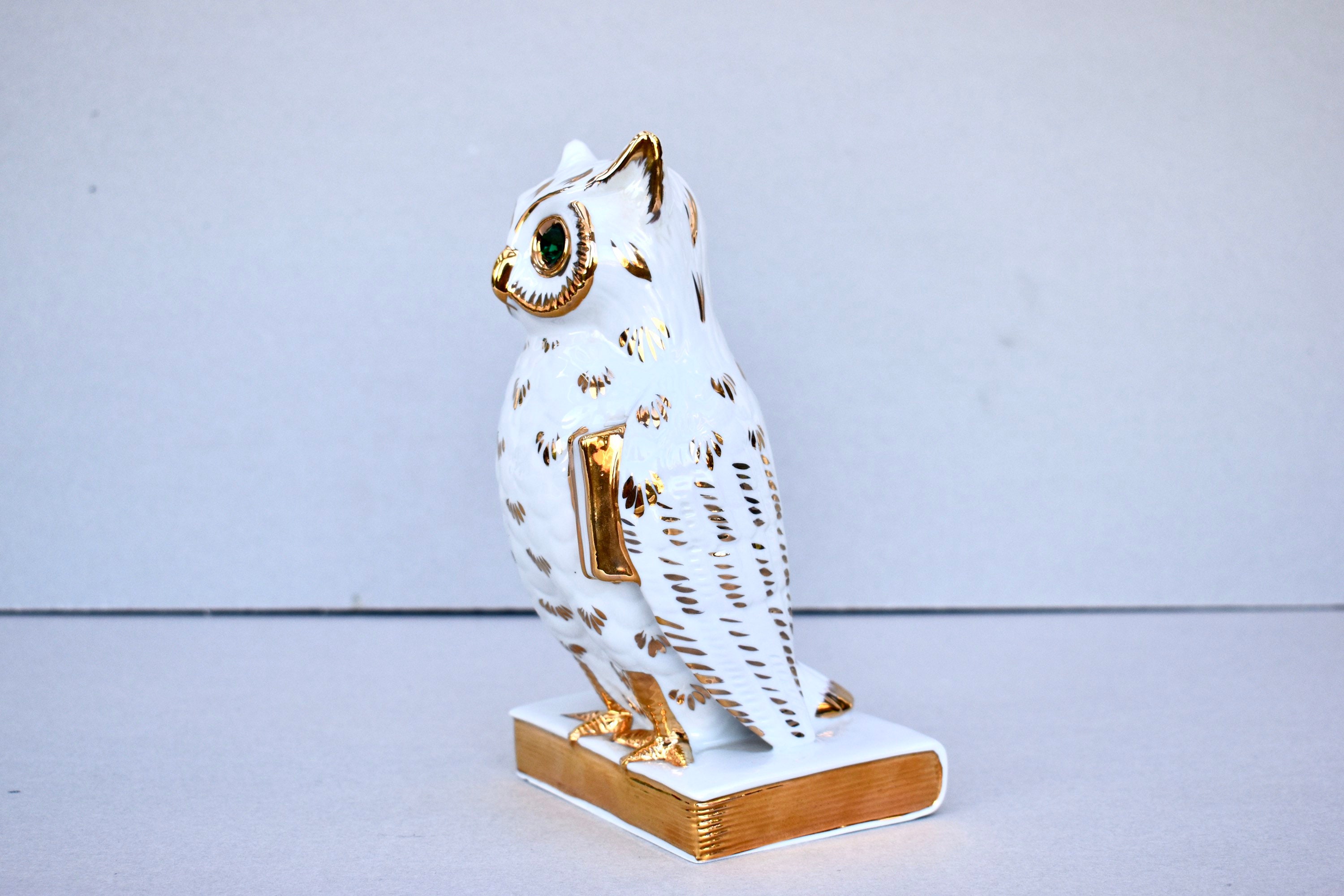 Vintage Capodimonte Porcelain Figurine Owl Swarovski Stones Gild