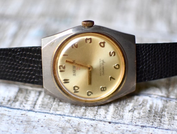 Montre Vintage Aseikon Femme Colombo - Boîtier Doré, Cadran Vert, Années 70