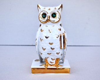 Vintage Capodimonte Porcelain Owl with Swarovski Stones and Gild Home Decor Collection Gift Italian Porcelain