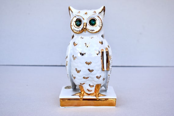 カポディモンテ　capodimonteスワロフスキーふくろう置物 Vintage Capodimonte Porcelain Figurine Owl Swarovski Stones Gild