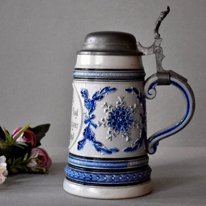 Keramik Bierkrug Vintage Keramik Wohnkultur Bierkrug Rustikaler Deutscher Bierkrug Blauer Keramikkrug