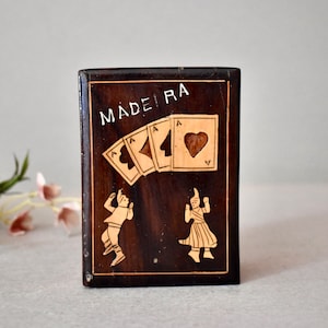 Vintage houten opbergdoos voor kaarten Intarsia kaartendoos