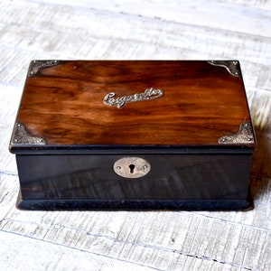 Scatola antica per sigarette in legno, scatola regalo antica in argento per tabacco