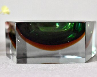 Vintage Murano Sommerso Glass Ashtray Flavio Poli Faceted Colored