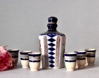 Vintage Ceramic Drinking Set Bottle With Cups Rustic Decor Vintage Gift Germany Ceramic