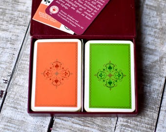 Juego de cartas vintage, cartas de bridge, caja de vinilo, cartas vintage Cnasta